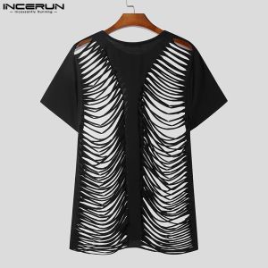 Incerun Tops 2023 American Style Sexy Men's Hollow Symmetric Design T-Shirts Party visar Male Solid Short Sleeve Camiseta S-5XL