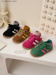 Sneakers Spring and Autumn New Childrens Casual Shoes Boys and Girls High Quality Geunine Pig Leather Shoes Baby Soft Walking Shoes Q240412