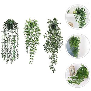 Decorative Flowers 3 Pcs Home Decor Artificial Hanging Leaf Plants Faux Fake Pot Ornaments Vine Office