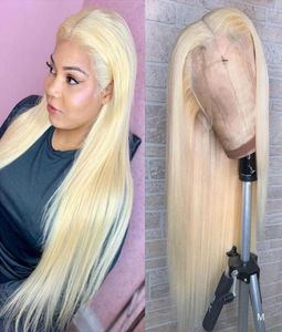 Blond spetsfront peruk mänskliga hår peruker före plockad brasiliansk rak 13x1 djup del 613 honung blond färg hd spets frontala wig69376038183