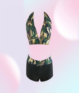 2017 NY SEXY HALTER BIKINI SET Badkläder Kvinnor Push Up Swimsuit Camouflage Print Beach Bathing Suits QP02087650173