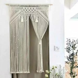 Tapestries Handmade Woven Cotton Rope Curtain Wedding Home Decor Macrame Tapestry Living Room Background Wall Hanging Ornament Door
