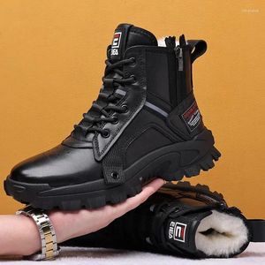 Fitness Shopness Shoes de couro genuíno Mulheres masculinas Botas táticas do exército com zíper lateral unissex Anti-deslizamento de lã grossa de caminhada quente