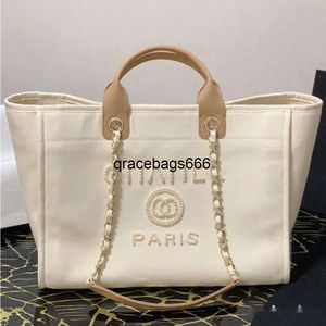 2024 Designer Bag Beach Fashion Cotton Linen Denim Large Capacity Shopping Tote Chain Strap Versatile