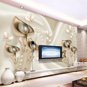 Wallpapers Wellyu Custom Wallpaper 3d Po Murals Calla Leaf Butterfly Silk Water Reflection Video Background Wall Paper Papel De Parede