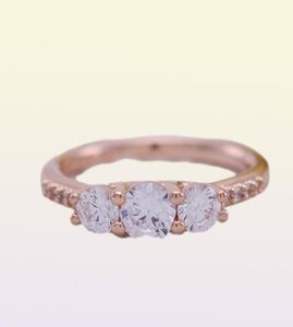 Clear Three-Stone Ring Authentic 925 Silver Rose Gold Plated Wedding Jewelry for Cz Diamond Girl Friend Gift Rings med Original Box9204581