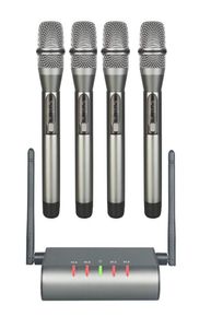 4- Trådlöst mikrofonsystem Quad UHF MIC 4 Handheld Mics Långdistansfasta frekvensmikrofoner7016466