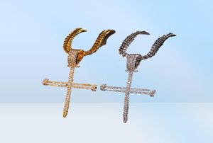 Hip Hop Gold Silver Iced Out Cross Pendant Halsband för mäns smycken med rostfritt stål Miami kubansk länk eller kedja 4090360