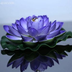 装飾的な花人工紫色の偽のロータスリリーリーフウォータープールフローティングポンドウェディングデコレーションガーデン17cm B12