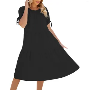 Casual Dresses 2024 Women'S Spring/Summer Solid Color Round Neck Short Sleeve Lace Up Women Mother Of The Bride Sleeveless Tunics Dress