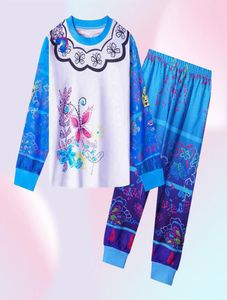 Девушка Encanto Pajamas Children Blue Pink Mirabel Print Tops и брюки 2 PCS Outfit Kidscasual Sleepwear Set Set G27234354