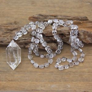 Pendant Necklaces Natural Quartzs Double Point Pendants Crystal Nugget Chip Beads Knotted Handmade Yoga Necklace Mala Jewelry Wholesales