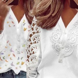 Elegant Women's Blouse White Shirt 2023 Summer Lace Hollow Panel Long Sleeve Solid Shirts Office Lady Tops S-XXL