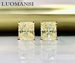 Stud luomansi 100S925 STRING Gümüş ışıltılı dikdörtgen Beyaz Sarı Yüksek Karbon Elmas Küpeler Kadın Jewelry4253470