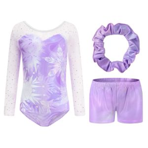 Shorts Leotards For Girls 3Pcs Ballet Dance Gymnastics Suit Fashion Gradient Gilding Rhinestone Bodysuit With Shorts And Headband