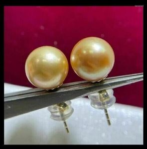 Stud Earrings Huge Pair Of 11-12mm Real Natural Round Golden South Sea Pearl 18K