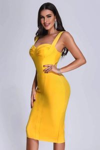 Lässige Kleider Willbenice Frauen langer Frühling Gelbgold Verband Kleid Bustier Schatz Reißverschluss Elastischer Landebahn Vintage Vestidos kostenloses Schiff