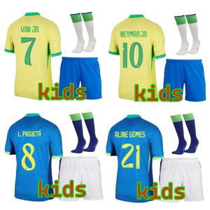 2024 Brazils Kids Football Kit Soccer Jerseys com Copa America Cup Design e Vini Jr Nome