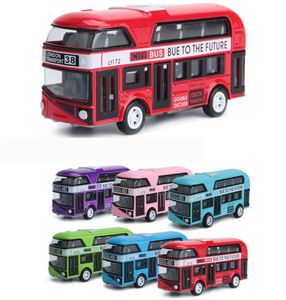 HT Diecast in lega London Doublecker Bus SightSeeing Auto Model Toy Pullback Ornament for Christmas Kid Birthday Boy Gift CO2664294