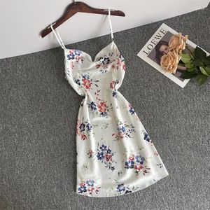 Frauen Nachtwäsche sexy Print Nachtnachtress weibliche Satin -Gurt Nachthemd Loungewear Summer Nighty Kleid Home Kleid Robe Kleidung