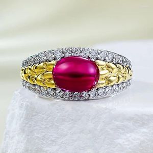 Cluster Rings Live Broadcast 925 Silver Gold-plated Round Chubby 6 8mm Pigeon Blood Red Egg Face Old Money Wind Ring For Women