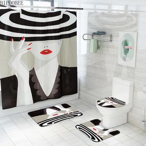 Cortinas de chuveiro Fashion Lady Banheiro Conjunto de banheiro moderno Rapos de pedestal Rugs não deslizantes de tampa de tampa de tampa de tapete não deslizante Decoração de casa