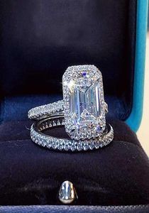 Emerald Cut 2CT Labor Diamond Versprechen Ring Sets 925 Sterling Silber Engagement Ehering Band Ringe für Frauen Brautparty Schmuck Y074388023