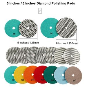 7pcs/set 5 inç 6 inç kuru parlatma pedleri beton granit taş cam zımpara disk cila ped için esnek elmas parlatma pedleri