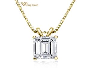 Wong Rain 100 925 Sterling Silver Emerald Cut Created Moissanite Diamonds Gemstone Pendant Necklace Engagement Fine Jewelry Y01268407359