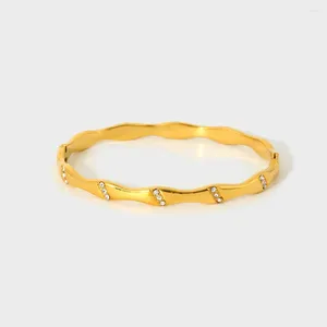 Armreifen trendy Edelstahl 18K Gold plattiert Bambus Glasstein gepflasterte Armbänder Armreifen für Frauen Mode Schmuck Freundin Geschenk Geschenk