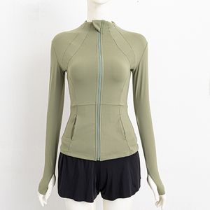 Lu Womens Yoga Jaqueta de mangas compridas roupas de cor sólida de cor zíper de zíper de ginástica modelando a cintura de ginástica esportiva para Lady J126