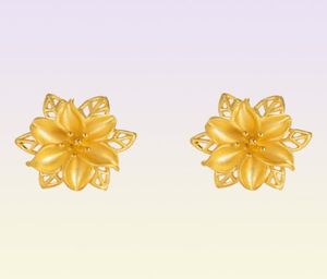 Stud 24K Gold Color Stud Earrings for Women Fine Jewelry Vintage Hollow Flower Earring for Wedding Gift Gold Color Jewelry sh6588232