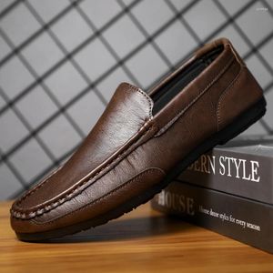 Casual Shoes Men's Leather Comfort Slip-On Loafer Soft Penny Loafers för män Lätt körbåt