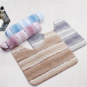 Bath Mats Simple Light Luxury Thicken Toilet Floor Mat U-shaped Plush Soft Foot Pad Striped Gradient Color Water-absorbing Non-slip