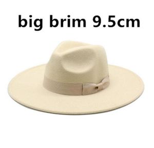 9 5 cm Cappelli fedora con feltro di lana di lana di grandi dimensioni con cinture da prua da donna Big Simple Classic Caps classico Abito Formale Solido Cap293014514