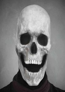 Maska z pełną głową z ruchomą szczęką udarza całą realistyczną lateksową przerażającą szkielet Z L2205303574558