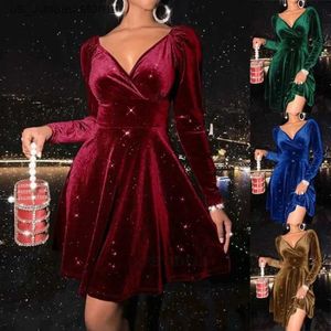 Urban Sexy sukienki rozmiar jesiennej sukienki świąteczne dla kobiet 2024 Corduroy V-Neck długa elegancka impreza świąteczne sukienki midi luksusowe ubrania ydl14 t240412