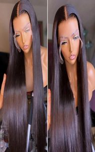 360 spets frontala raka mänskliga hår peruker brasilianska 28 30 tum syntetisk frontstängning peruk för kvinnor2375811