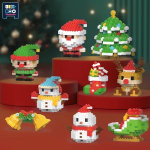Julserie Santa Claus Micro Building Blocks City Snow Man Elk Deer Train Xmas Bell Tree Mini Bricks Toys For Children