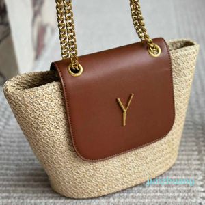 Designer Woven basket Bag Summer Women's Woven Basket Beach Bag Straw Bucket Fashion Handbag Shoulder Bags