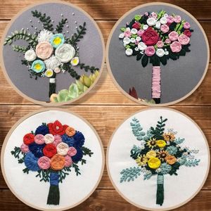 Andere Kunsthandwerk 3D Europe Bouquet Cross Stitch -Kit mit Stickereien Halten Blumen Bordado Iniante Hochzeitsdekoration3155