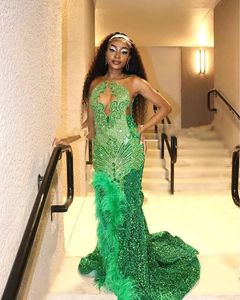 Blask Emerald Green Long Prom Dormal Sukienki dla kobiet Diamond Veet Black Girl Evening Birthday Gala 2024