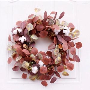 Decorative Flowers 52cm Fall Thanksgiving Imitation Autumn Eucalyptus Leaves Ucalyptus Wreath Christmas