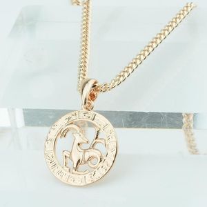 FJ 12 Zodiac Sign Womens Mens 585 Rose Gold Color Constellation Pendants Pisces Aquarius Curb Necklace Chain12698