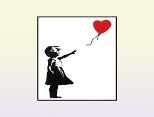 Obrazy Dziewczyna z czerwonym balonem Bankise Graffiti Art Canvas malowanie czarno -białe plakat ścienny do salonu wystrój domu cuadros3642588