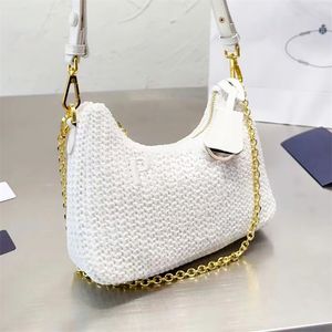 10A Tasarımcı Çantalar Yaz Saman Dokuma Koltuk Üçlü Çanta Lüks Çanta Çantalar Çelikler Crossbody Omuz Çantası Kadın Rafias Tote Satchel Zincir Debriyaj Yarım Ay Çantaları