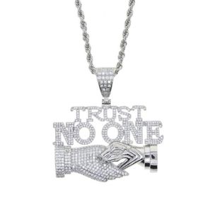 Chains Whole Design Gold Silver Plated Letter TRUST NO ONE Charm Pendant With Long Rope Chain Necklace For Men Hip Hop Jewelry3401940