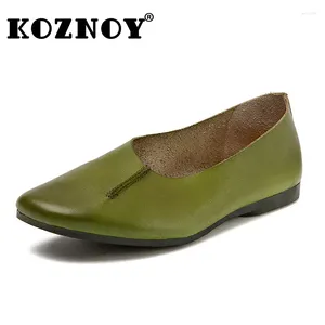 Casual Shoes Koznoy 1,3 cm Retro Ethnic Natural Cow äkta läderloafer Summer Comfy Shallow Women Soft Flats Oxford Soled