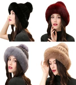 REAL Mink Fur Christmas Hats Real Fox Fur Brim Winter Warm Cap for Women 9Colors8239954