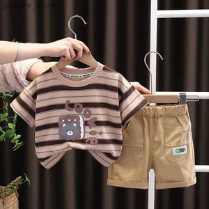 Clothing Sets Fashion Summer Kids Baby Boys Striped Suits Cartoon Bear T-Shirt+Shorts Casual Clothes Outfit Girls Clothing 2PCS/Set Y240412